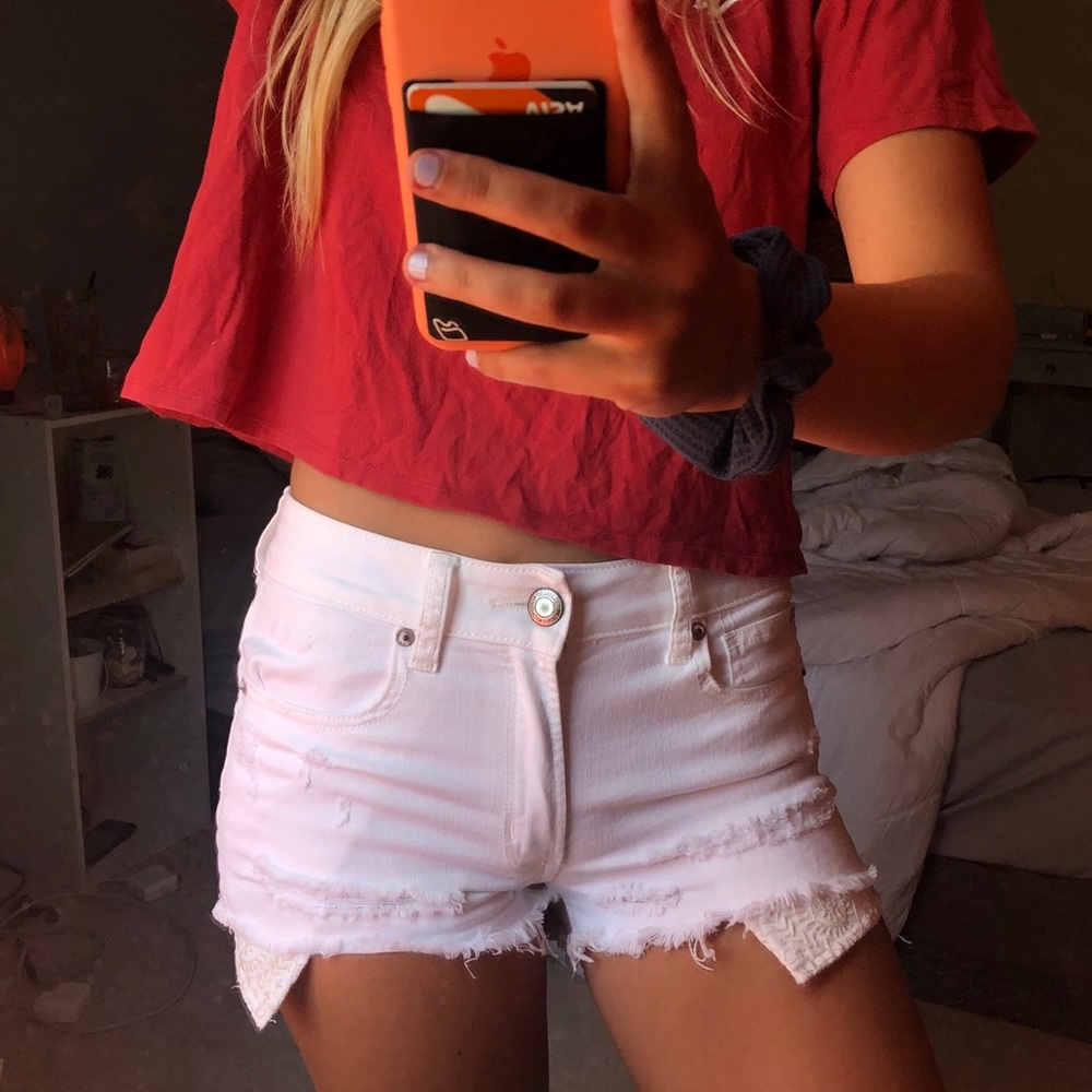 American Eagle white denim shorts